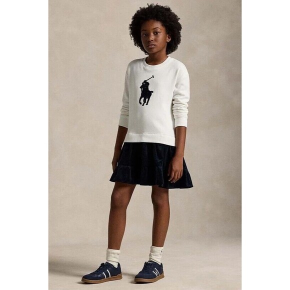 NWT  POLO RALPH LAUREN Big Girls SWEATER Dress L,XL 16 BIG PONY CORD HEM FLEECE - Picture 1 of 15